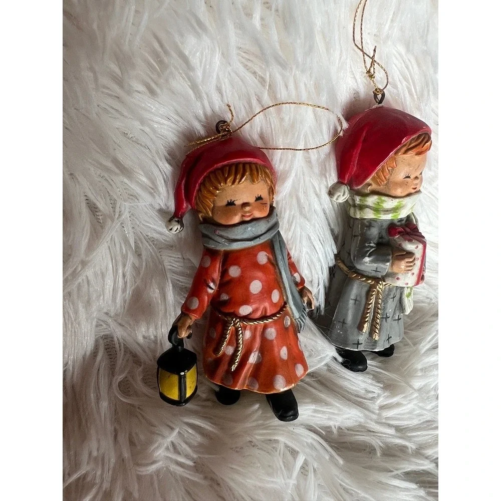 Vintage Christmas Girl & Boy Figurine Ornaments 3.5